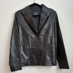 Vintage GAP 90s Y2K Genuine Leather Black Blazer Jacket Minimalist Streetwear